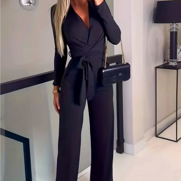 Black Belted Jumpsuit - Picture 1 of 5